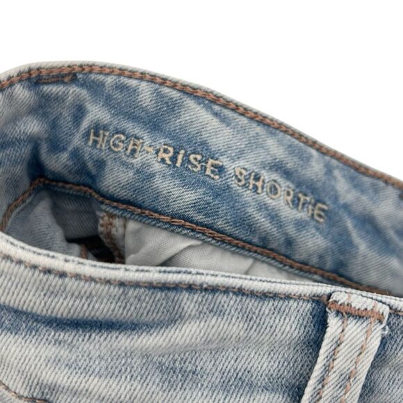 American Eagle light wash distressed high rise shortie denim shorts size 0 - Picture 6 of 7